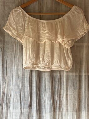 H&M Coachella Cream Off-Shoulder Ruffle Crop Top S